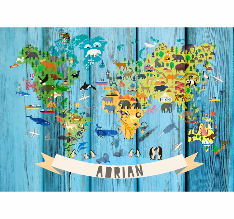 Store enrouleur carte du monde carte politique bleue enfants - TenStickers