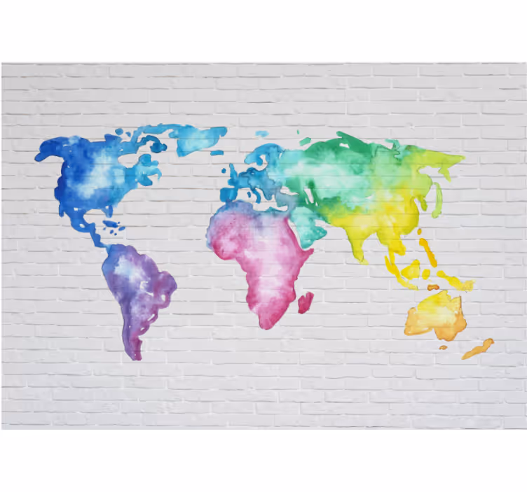 Store enrouleur carte du monde mur en briques coloré - TenStickers