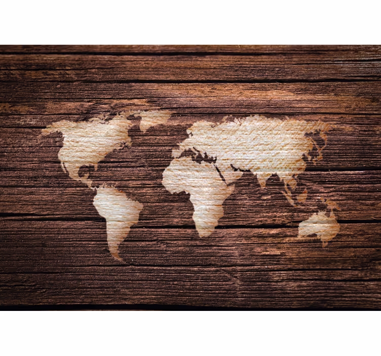 Store enrouleur carte du monde carte du monde en bois marron - TenStickers