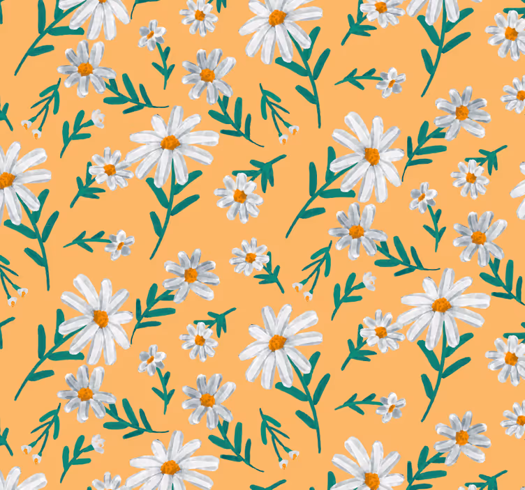 Store enrouleur orange motif fleurs blanches sur fond jaune - TenStickers