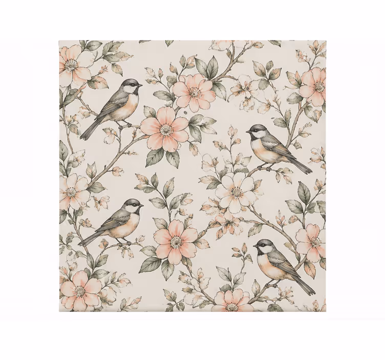 Store enrouleur orange motif croquis oiseaux et fleurs - TenStickers