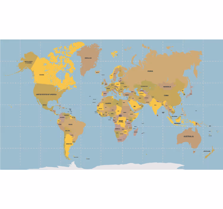 Store enrouleur carte du monde beige et jaune - TenStickers