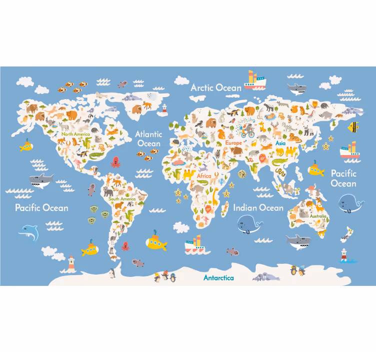 Store enrouleur carte du monde bleu et blanc - TenStickers