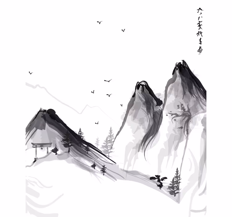 Store enrouleur salon hiver japonais avec montagnes - TenStickers