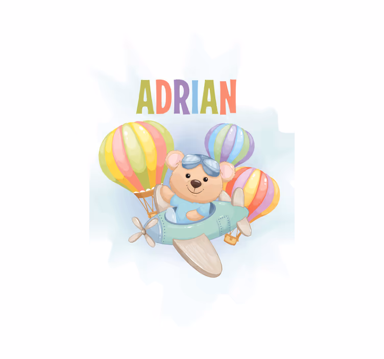 Store enrouleur chambre enfant ours avion avec nom - TenStickers