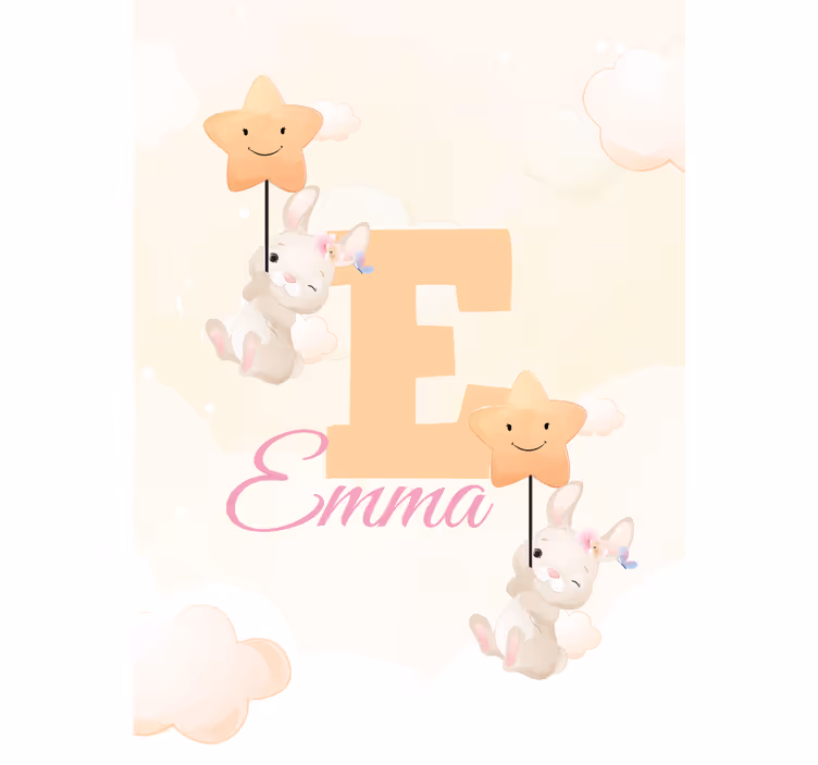 Store enrouleur chambre enfant lapins avec étoiles nom - TenStickers