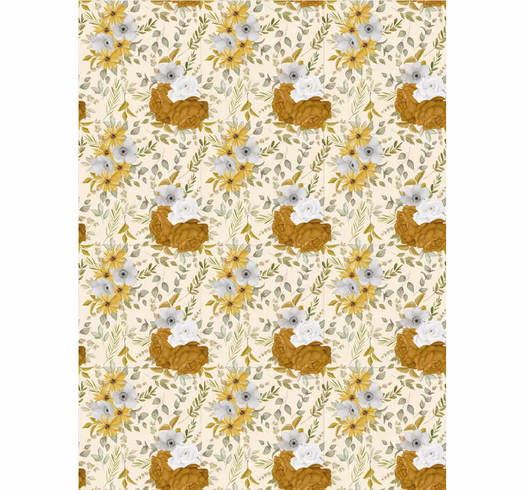 Store enrouleur fleurs et plantes motif beige et marron - TenStickers