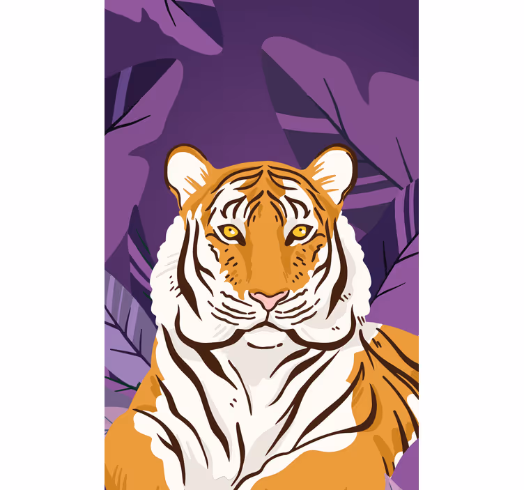Store enrouleur animaux portrait de tigre avec des feuilles - TenStickers