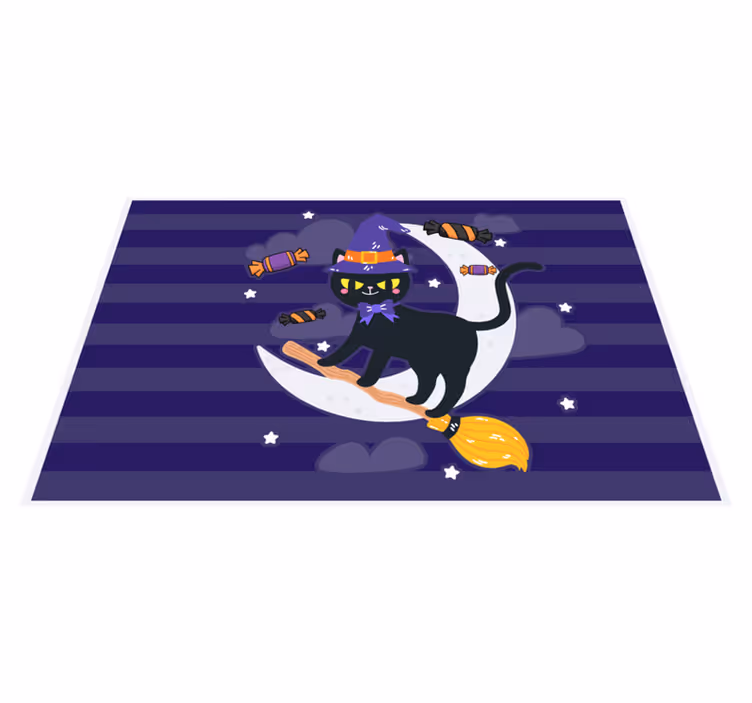 Set de table halloween chat sorcière sur balai - TenStickers
