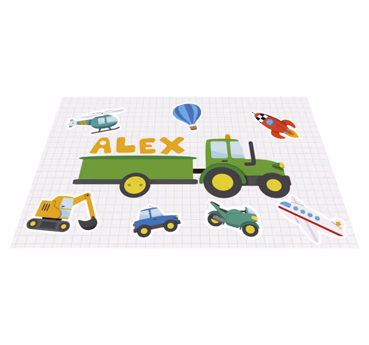 Set de table transports dessins animés avec nom - TenStickers