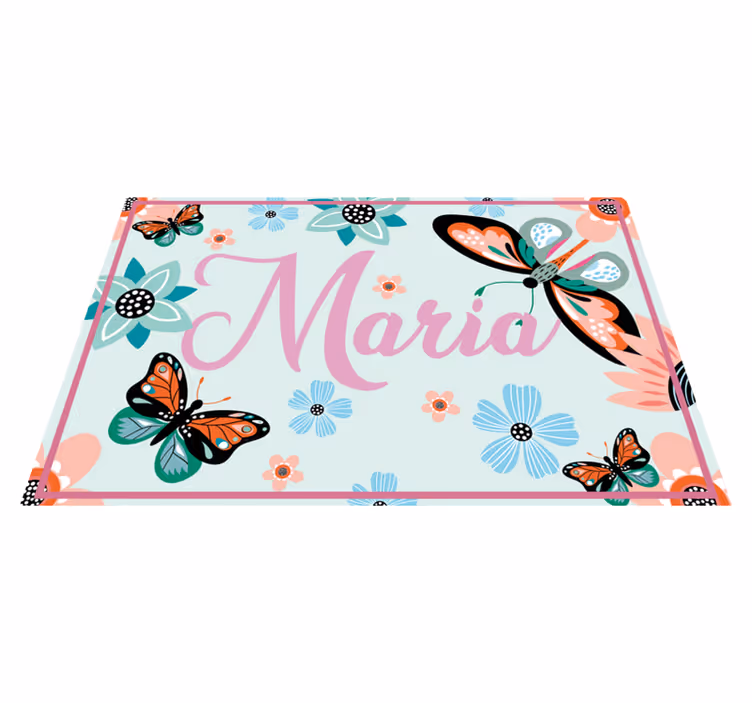 Set de table rectangulaire avec nom fleurs et papillons - TenStickers