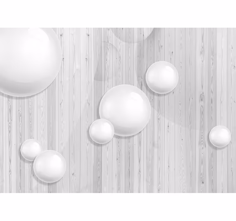 Tapisserie murale 3D sphères blanches sur effet bois - TenStickers