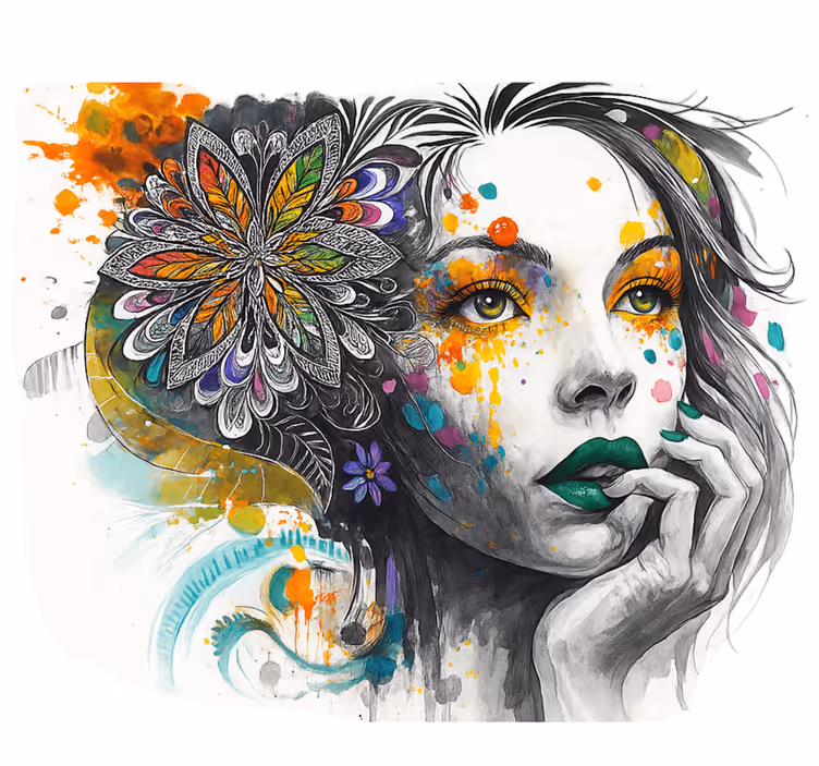 Tapisserie murale graffiti portrait aux couleurs explosives - TenStickers