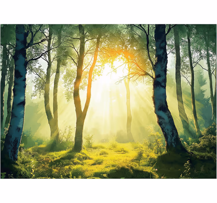 Papier peint forêt fresque de bouleaux ensoleillés - TenStickers