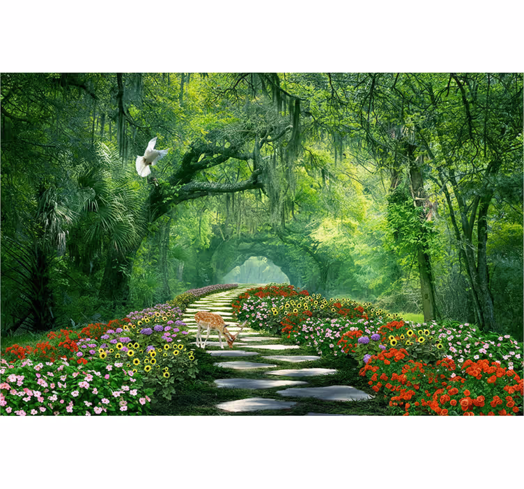 Papier peint forêt chemin sylvestre surréaliste - TenStickers