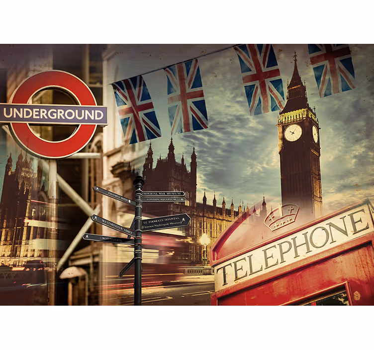 Tapisserie murale Londres collage - TenStickers