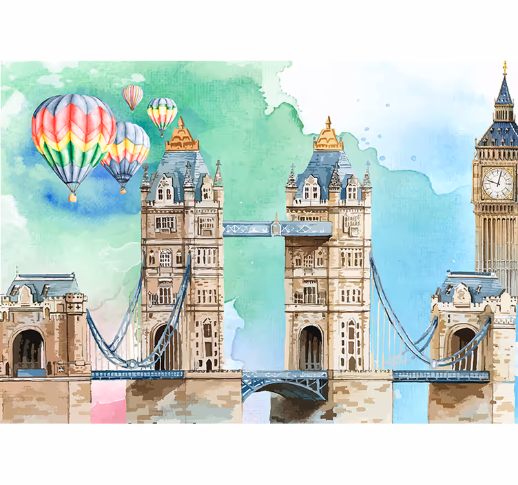 Balloon over tower bridge londres murales - TenStickers