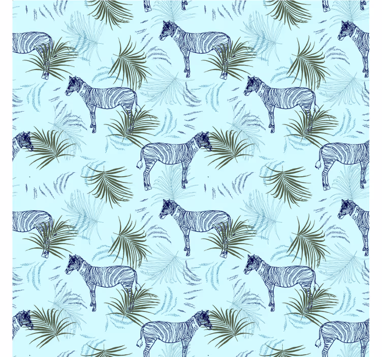 Tapisserie africaine motif palmiers zèbre bleu - TenStickers