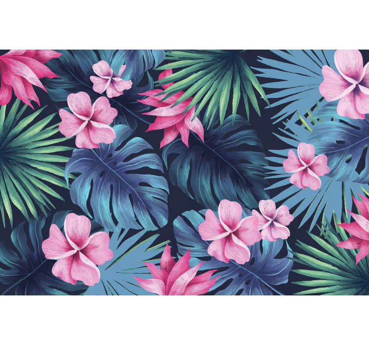Tapisserie jungle feuillages et fleurs tropicales - TenStickers