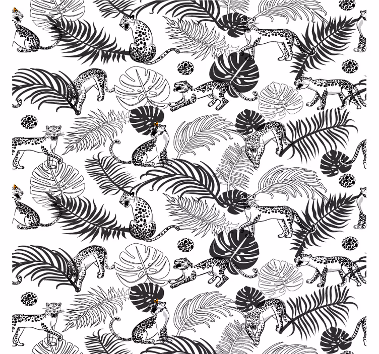 Tapisserie jungle motif léopard sauvage noir et blanc - TenStickers
