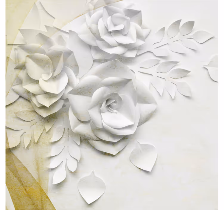 Tapisserie salle de bain fleurs dorées et blanches - TenStickers