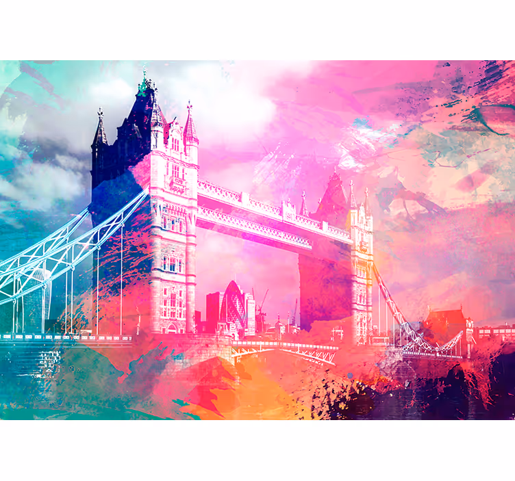 Tapisserie londres silhouette de pont coloré - TenStickers