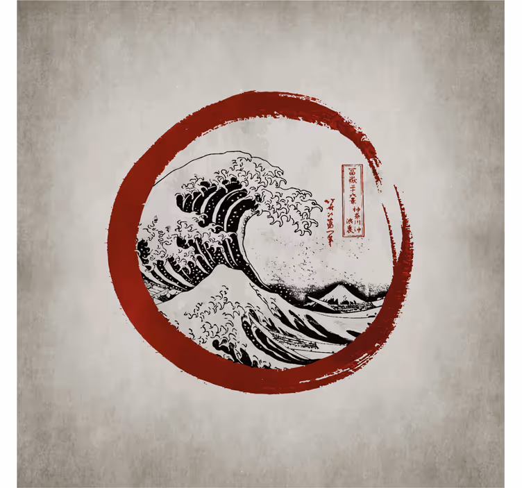 Tapisserie beige la grande vague de kanagawa - TenStickers