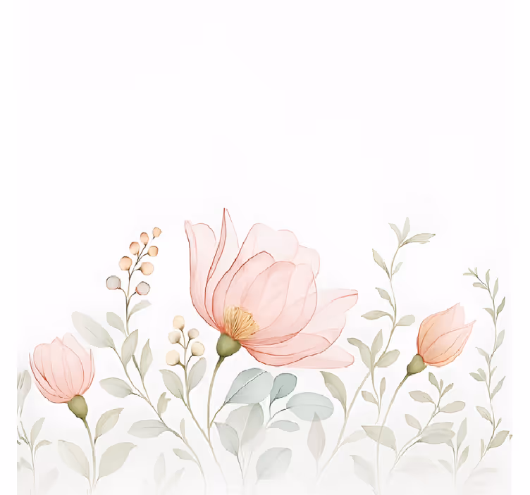 Tapisserie blanc fleurs translucides abstraites - TenStickers
