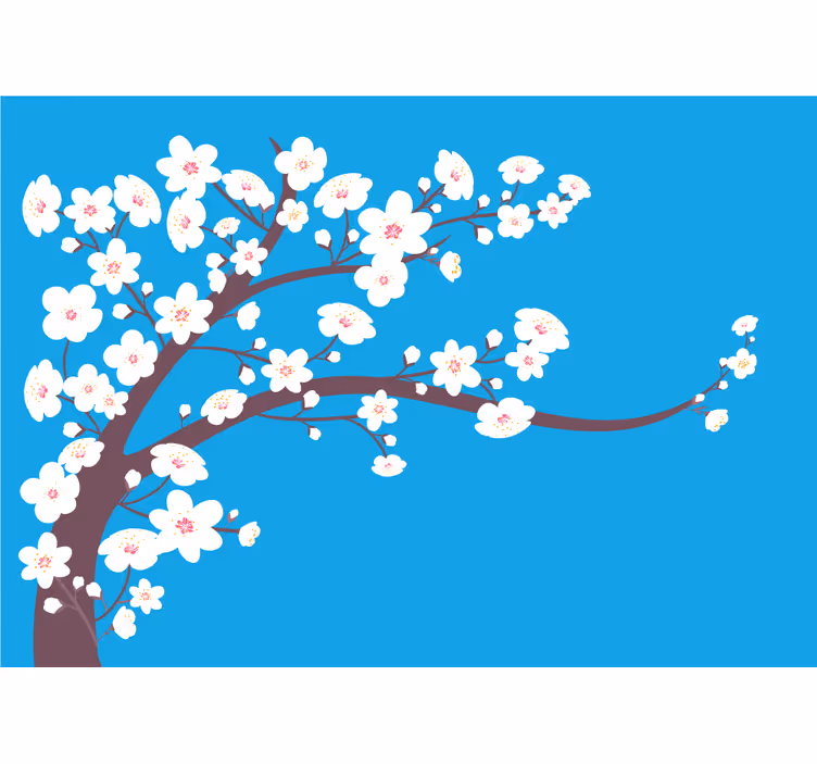Tapisserie bleu fleurs blanches sur fond bleu - TenStickers