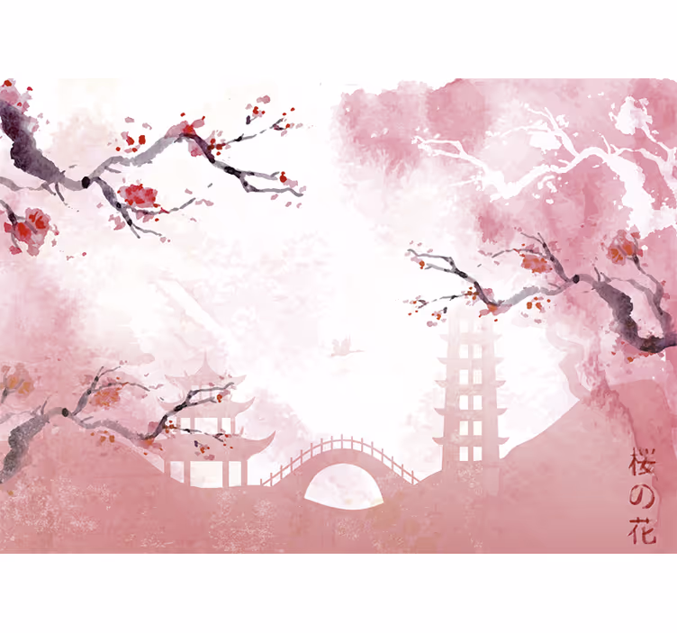 Tapisserie murale rose panorama de fleurs de cerisier - TenStickers