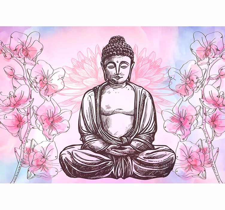 Tapisserie murale rose harmonie florale bouddha - TenStickers