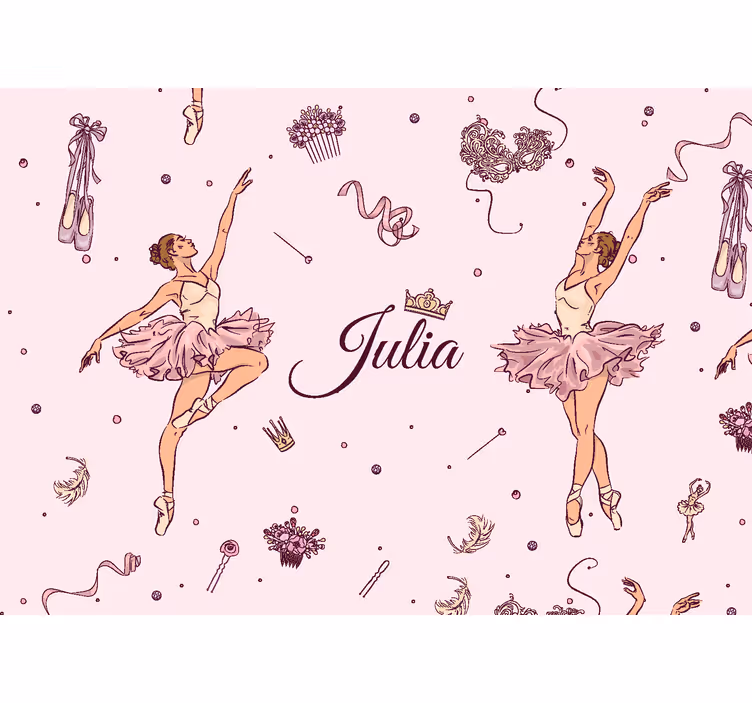 Tapisserie murale rose ballet avec nom - TenStickers