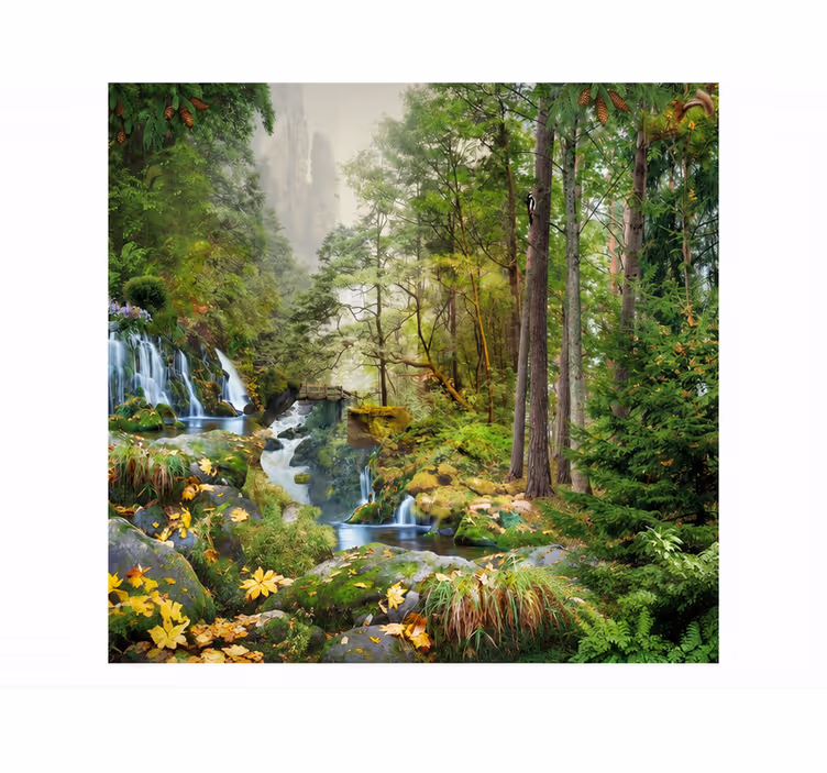 Papier peint nature lac de forêt avec cascade - TenStickers