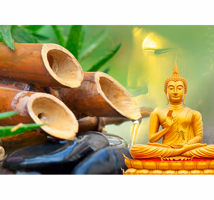 Papier peint bouddha doré avec bouddha d'eau - TenStickers