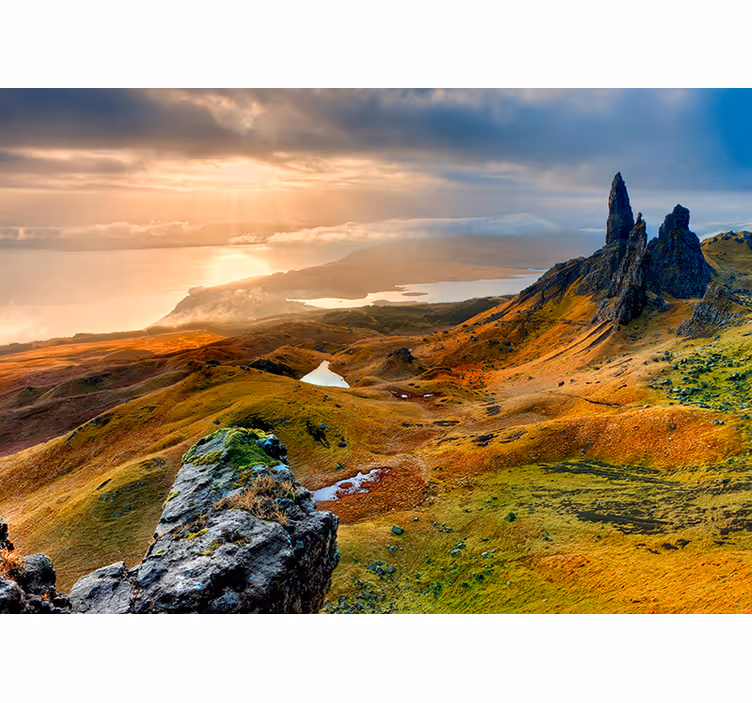 Tapisserie paysage lever de soleil sur les hautes terres - TenStickers