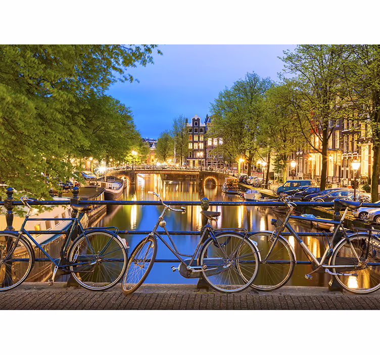 Tapisserie amsterdam canal d'amsterdam au crépuscule - TenStickers