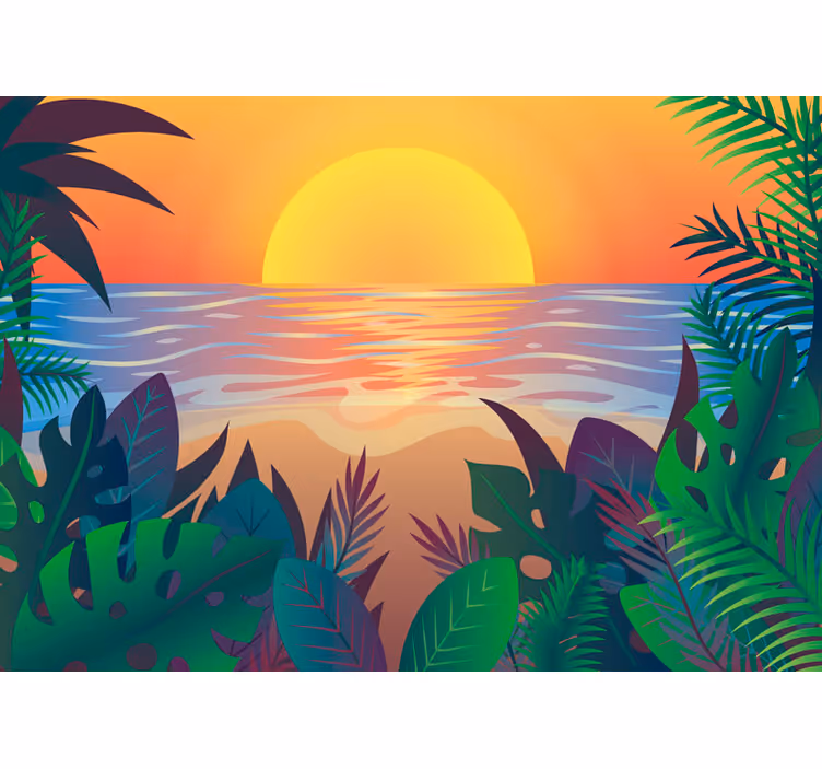 Tapisserie nature paysage tropical au crépuscule - TenStickers