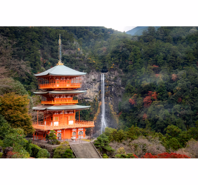 Tapisserie paysage pagode japonaise historique - TenStickers
