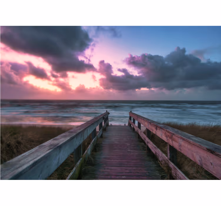 Tapisserie mer coucher de soleil serein et nuageux - TenStickers