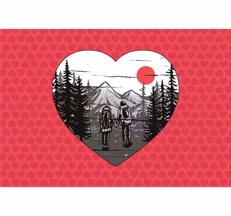Tapisserie amour aventure du cœur en montagne - TenStickers