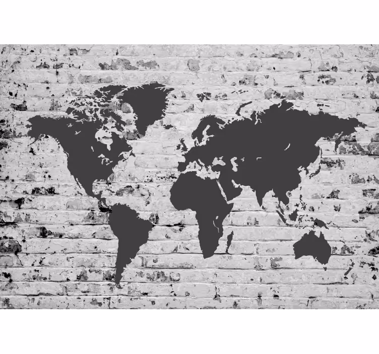 Papier peint carte du monde brique blanche - TenStickers