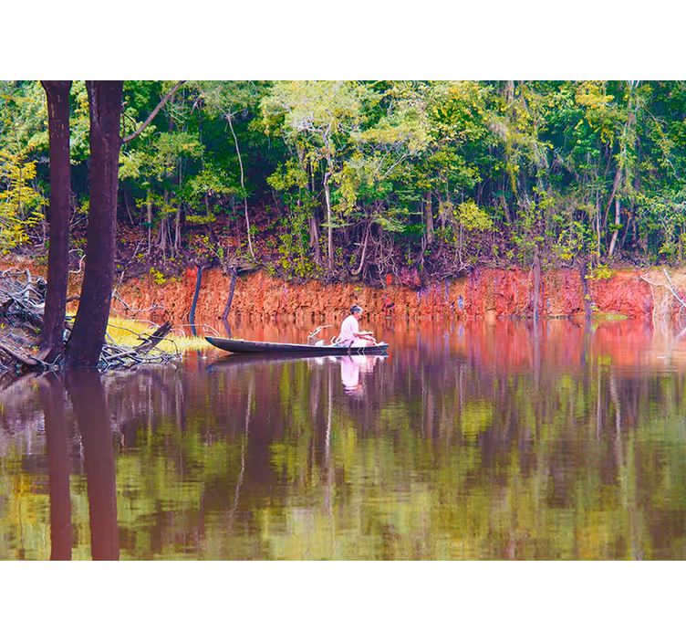 Tapisserie paysage scène sereine de canoë - TenStickers