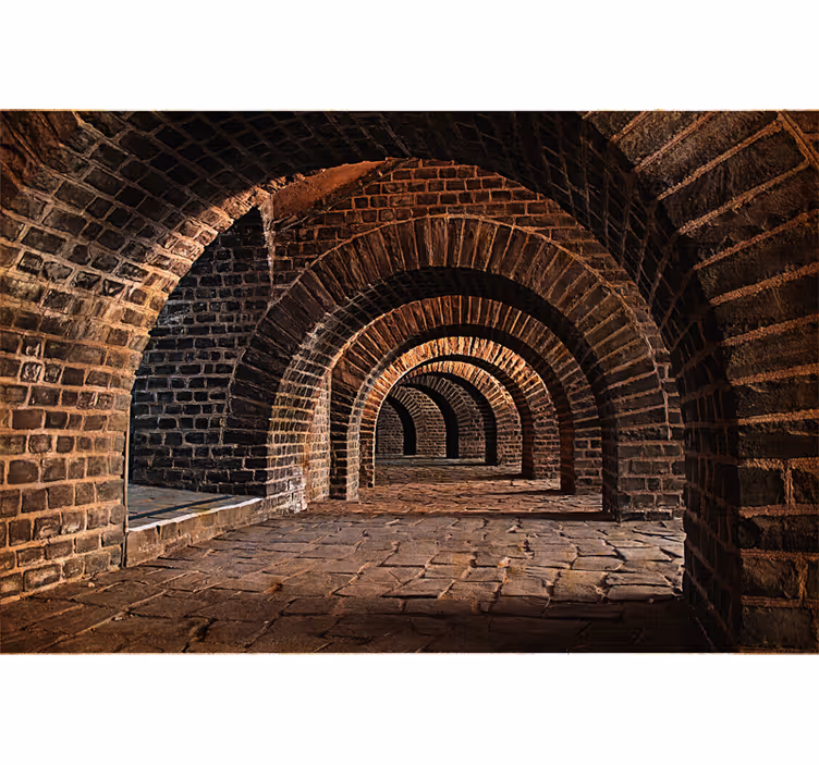 Tapisserie 3D passage voûté en pierre - TenStickers