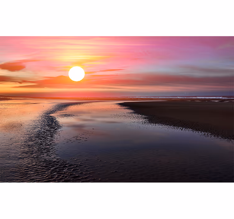Tapisserie montagne vue sereine sur le coucher de soleil - TenStickers