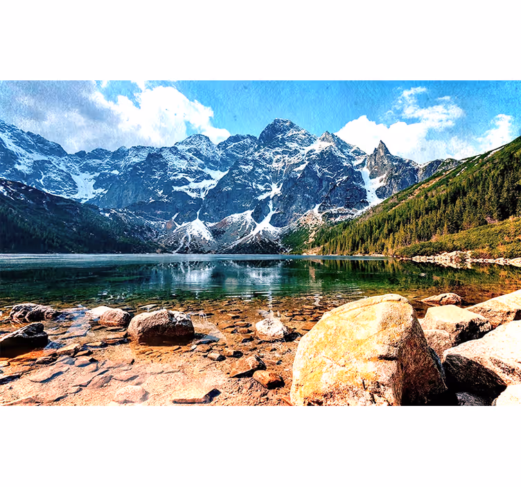 Tapisserie paysage vue réfléchissante du lac de montagne - TenStickers