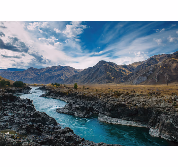 Tapisserie paysage vue sur la rivière et la montagne - TenStickers