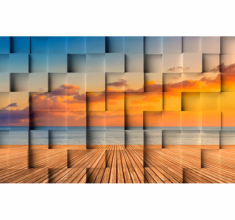 Papier peint 3d vue sur l'océan au coucher du soleil - TenStickers