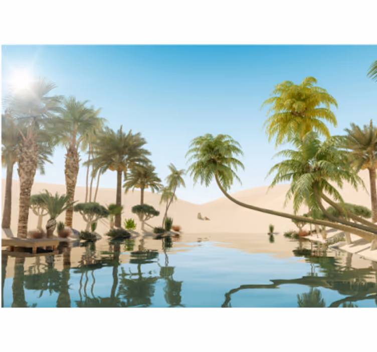 Tapisserie désert paysage d'oasis luxuriant - TenStickers