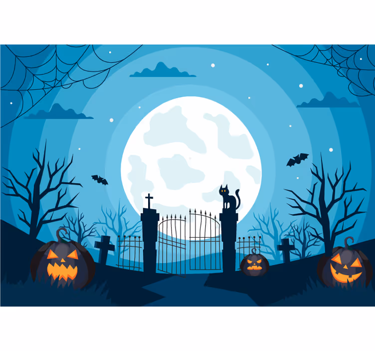 Tapisserie halloween scène de cimetière hanté - TenStickers