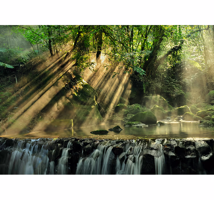 Tapisserie nature cadre serein de cascade - TenStickers